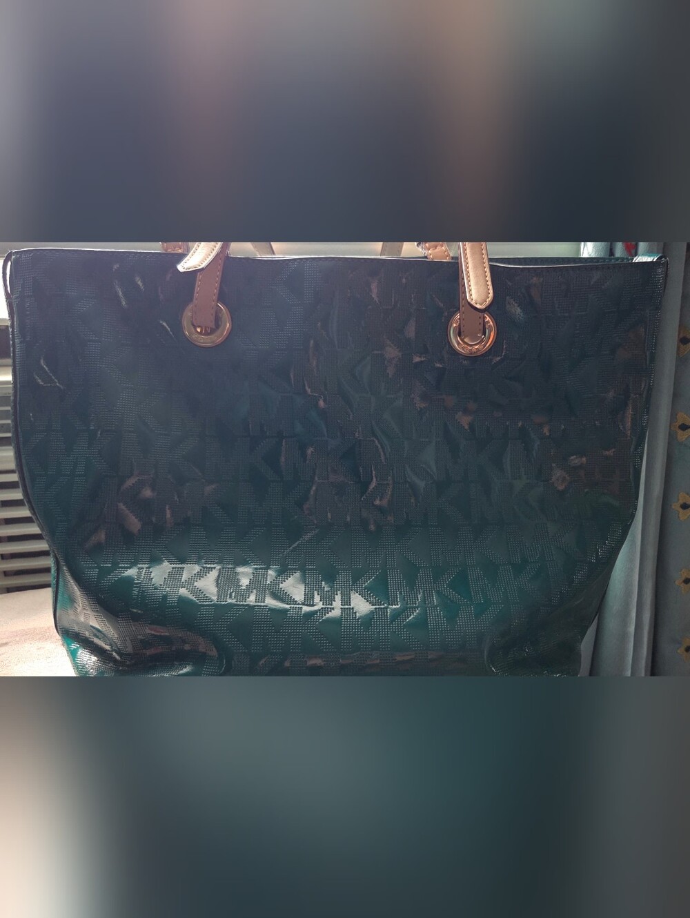 Michael Kors Teal Logo Tote with Tan Handles